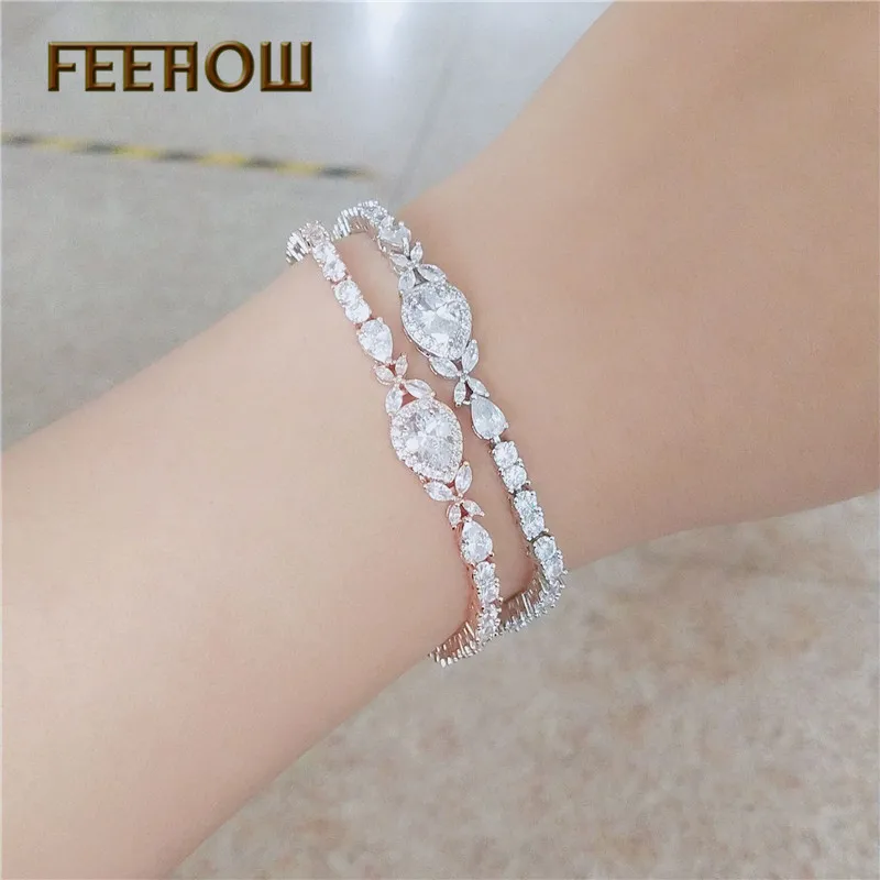 FEEHOW 2019 Новый Классический кубический цирконий браслет с камнями в форме капли
