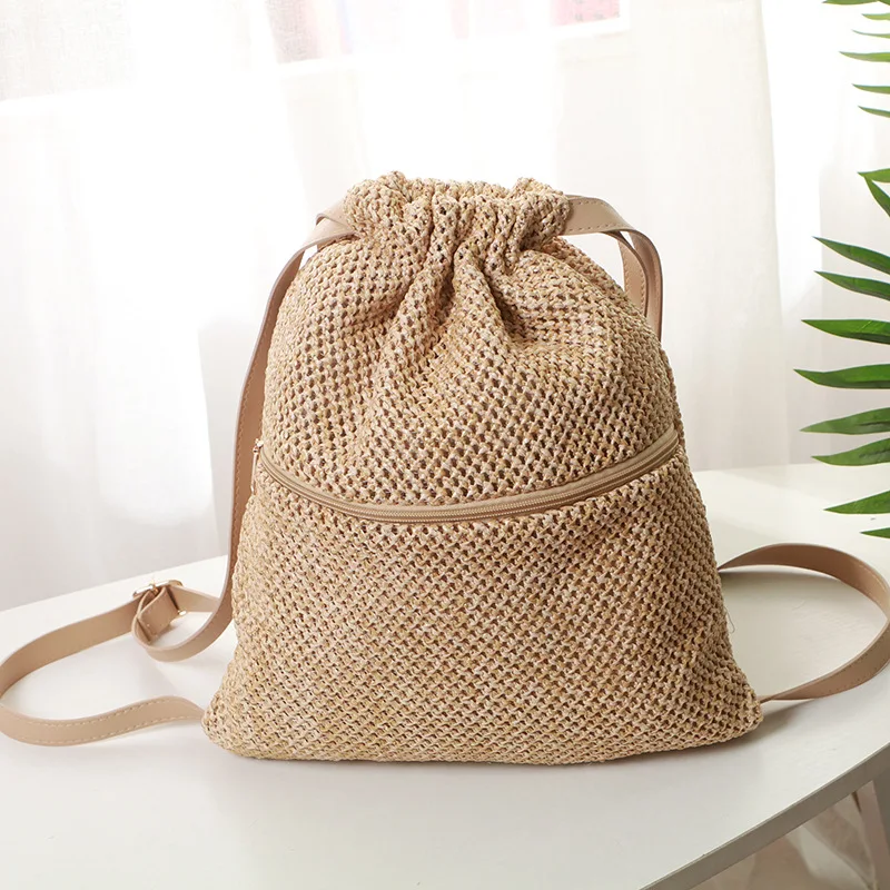 Женский Плетеный рюкзак ручной работы пляжный Повседневный большой дорожный для