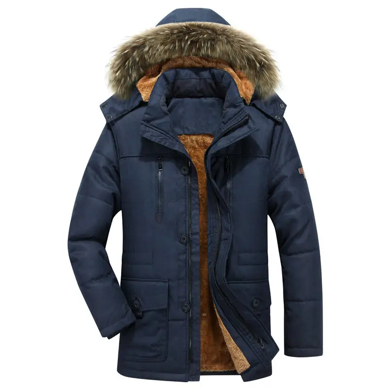 dark blue Толстая теплая парка мужская новая горячая Длинная зимняя куртка мужская с капюшоном Военная карго мужская зимняя куртка размера плюс M-5XL - Цвет: dark blue
