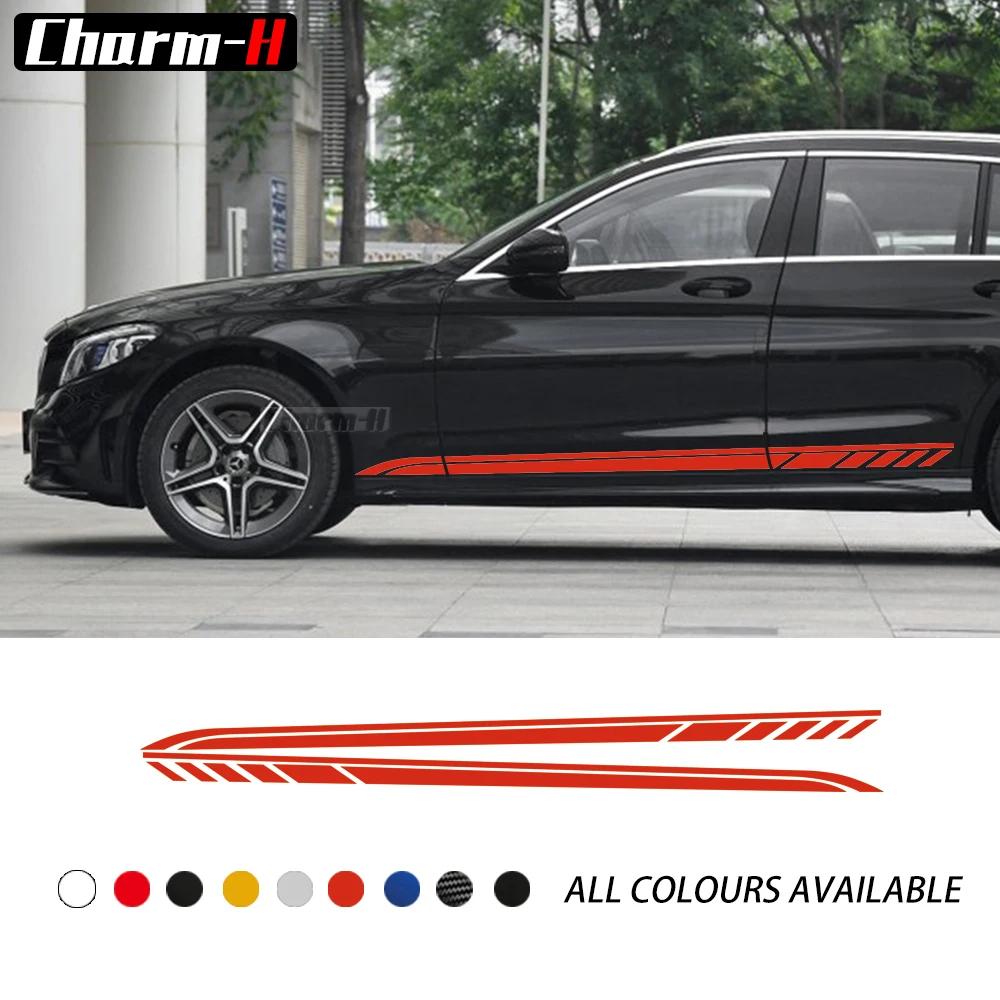 2 шт. наклейки на дверь автомобиля в полоску юбку для Mercedes Benz C Class 2019 Estate W205 C63 AMG