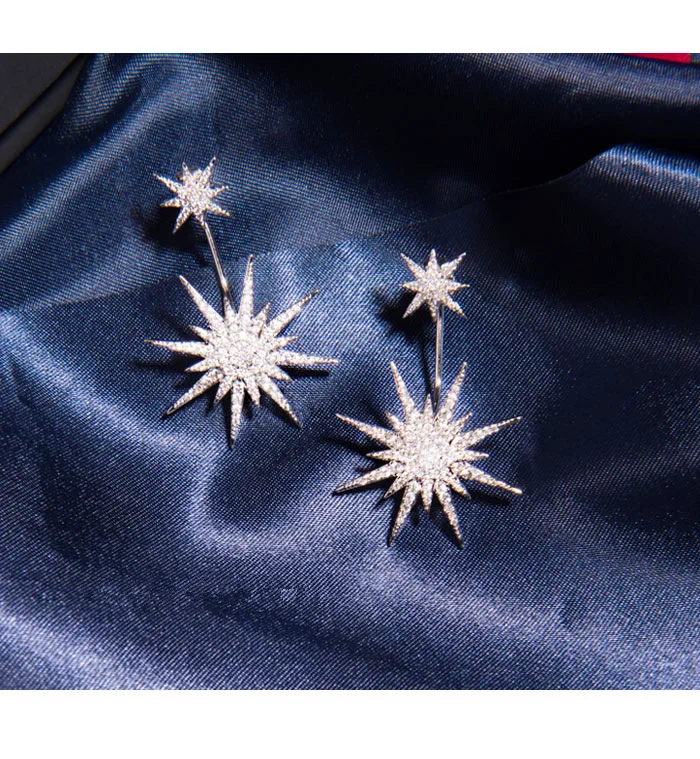 Женские длинные серьги с двойной звездой роскошные стразы классические