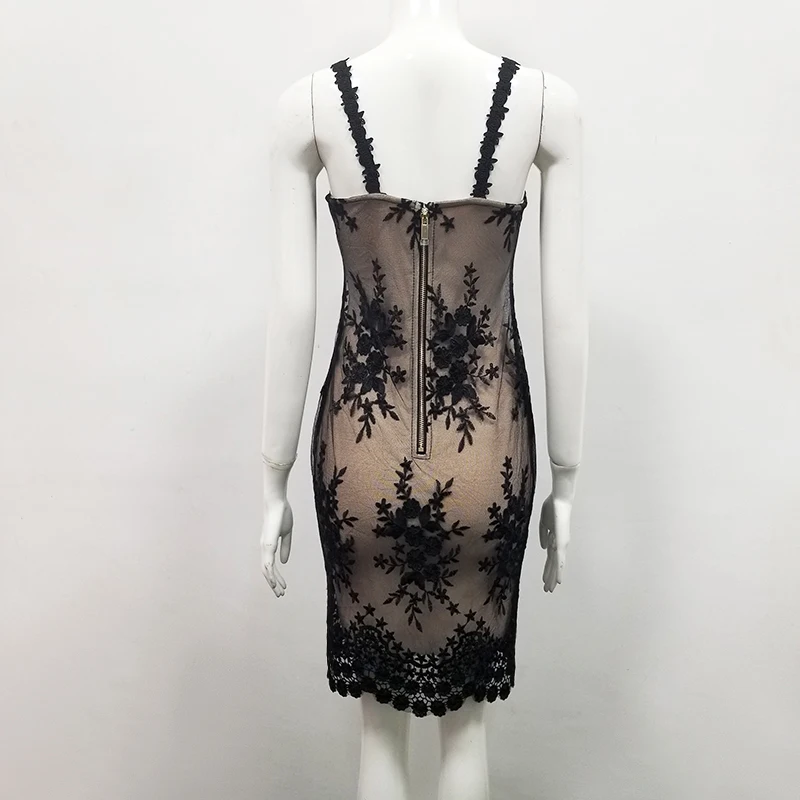 

Women Spaghetti Strap Bodycon Badnage Dress Sexy Strapless Black Lace Stretch Midi Party Vestidos Fashion Summer Dress Wholesale