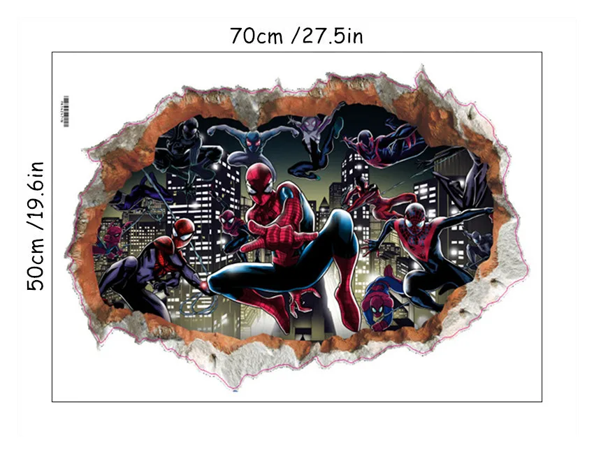 ZY14247 Фигурки из фильма «мстители», плакат, Супер герои, 3d разбитая стена, виниловые аниме наклейки, украшение детской комнаты, обои marvel 70*50 см - Цвет: ZY14247