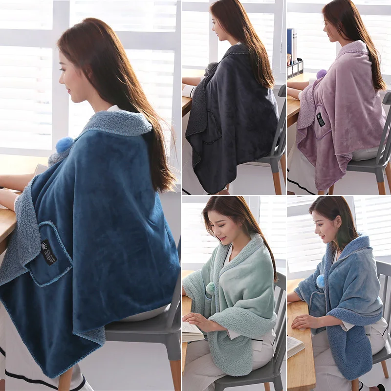 

Super Soft Coral Fleece Blanket Lazy Blanket with Button Warm Elegant Cozy Shawl Wearable Sofa Mat Blanket Gift