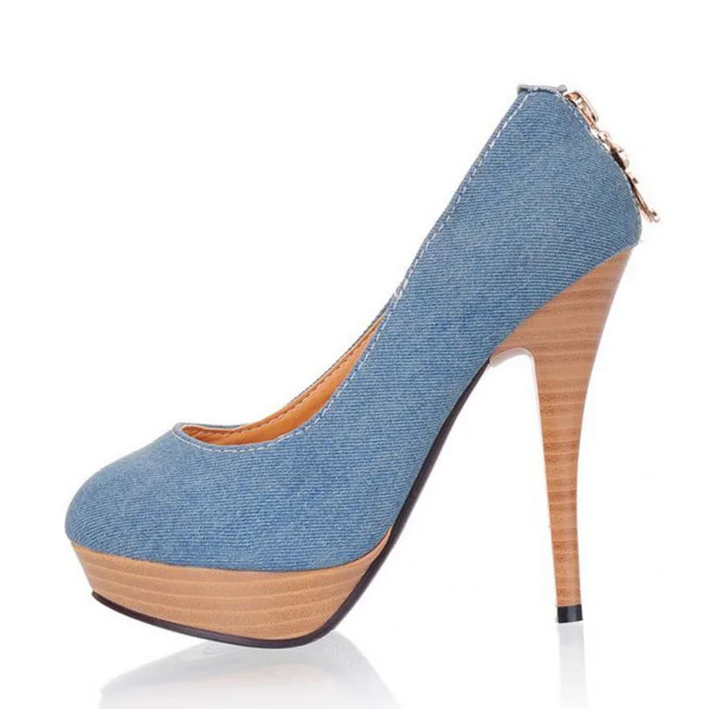 KemeKiss Women High Heels Shoes Fashion Denim Round Toe Platform New Spring For Sexy Dance Party Pumps Size 34-43 | Обувь