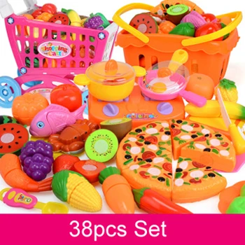 38pcs set DIY ролевые игры кухонные игрушки набор фруктов резка торт на день рождения еда игрушки миниатюрные образовательные Классические игрушки для детей подарок - Цвет: 38pcs set