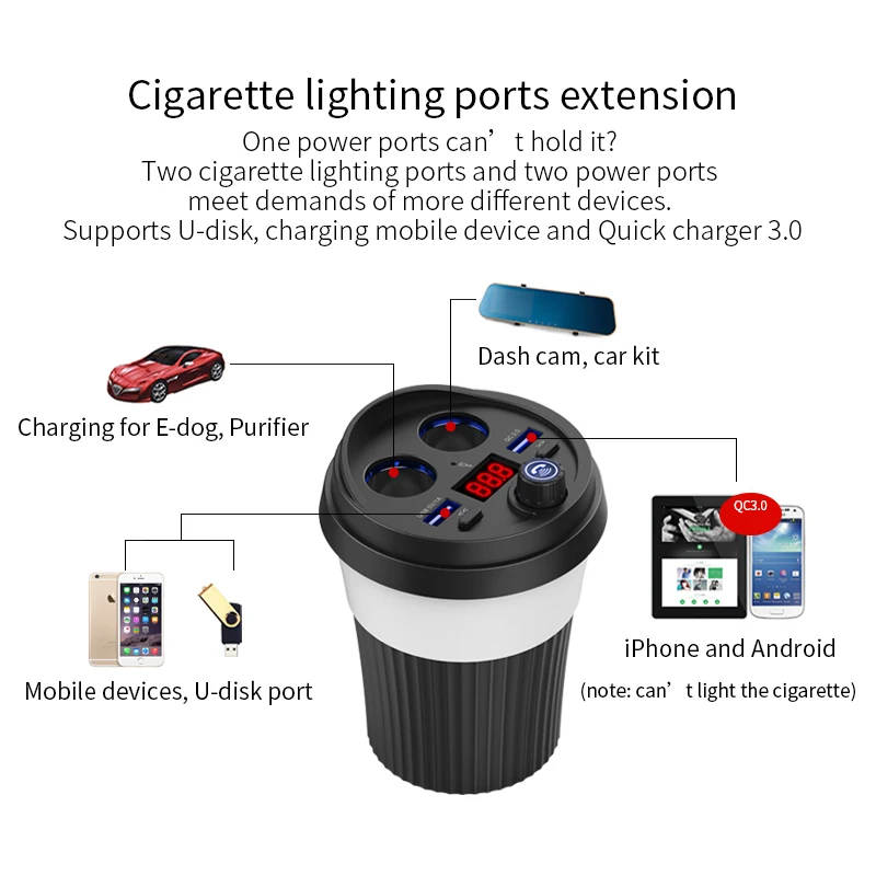 Автомобиль Bluetooth fm-передатчик музыка MP3 плеер Hands Free Car Kit подстаканник 2 гнездо