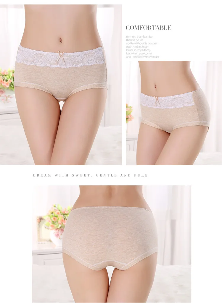 2 Pcs Packed Lace Color Cotton Girl Women Briefs Panties Underpants Lingerie Underwear M/L |