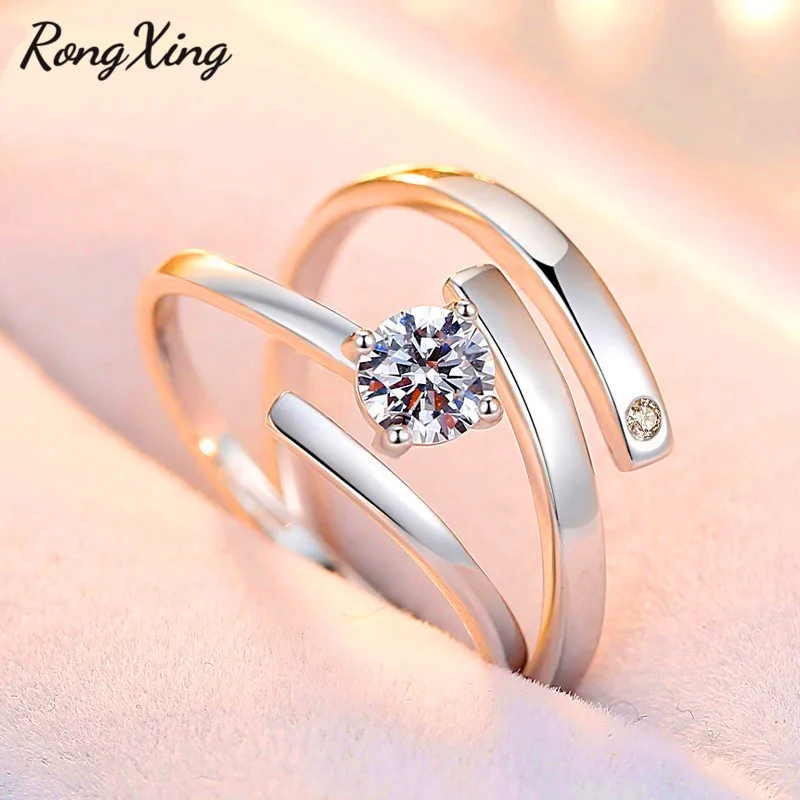 RongXing шикарные круглые кольца с цирконием для пар женщин белые золотые