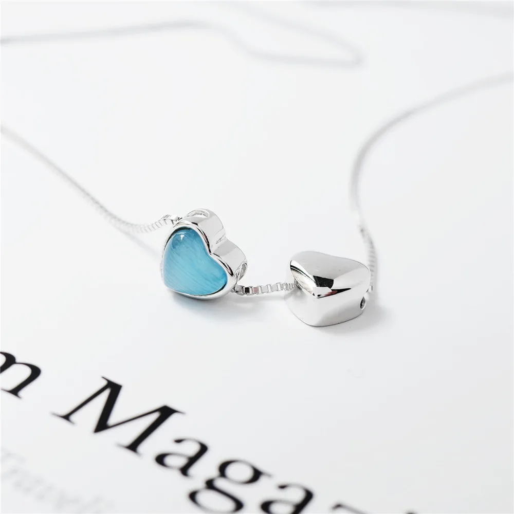 Женское Ожерелье с голубым опалом в форме сердца 100% Стерлинговое Серебро 925 пробы