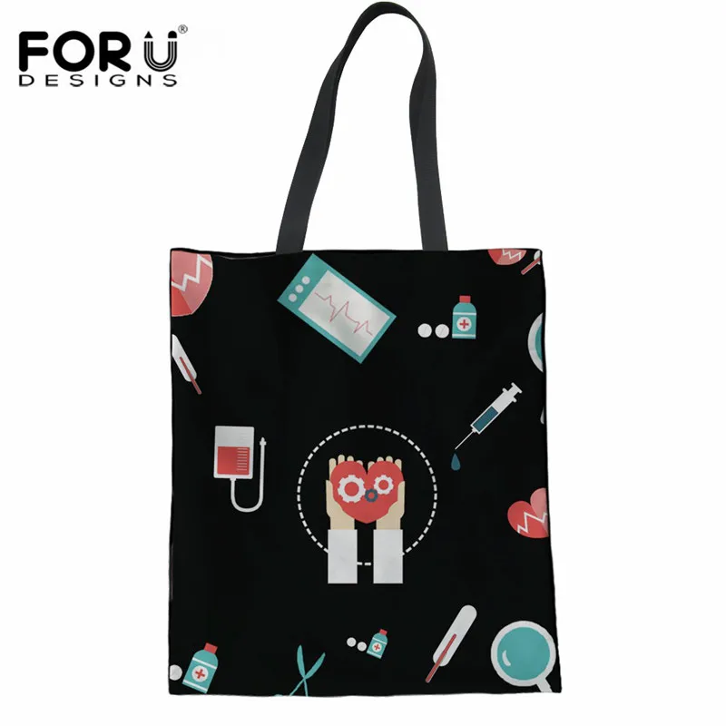 FORUDESIGNS Экологически чистая холщовая женская сумка для покупок медсестра черная