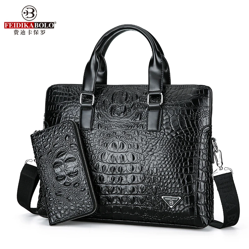 FEIDIKABOLO Crocodile Men's Briefcase Luxury Black Men Handbags Messenger Bags PU Leather Man Bags Business Casual Shoulder Bag