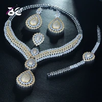 be 8 brilliant aaa cz 2 tones jewelry sets bridal wedding 4 pcs earring necklace sets for women gift parure bijoux femme s260