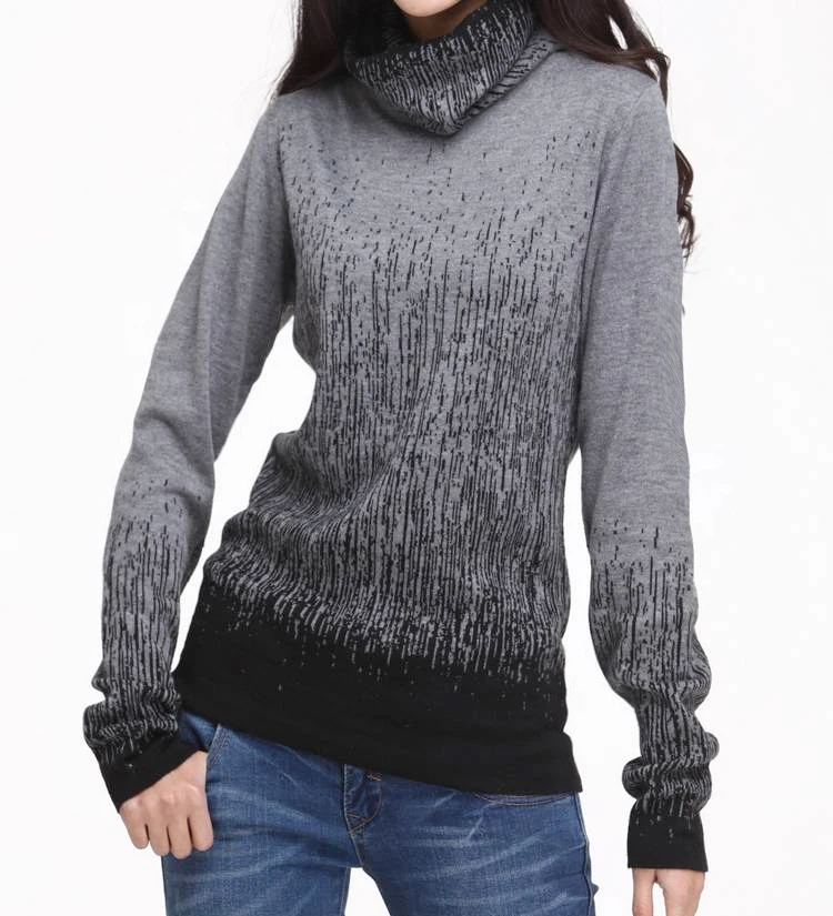 Women's Gradient Black Blue Vintage Knitted Cashmere Sweater Women Winter Turtleneck Thick Sweaters And Pullovers S10 | Женская