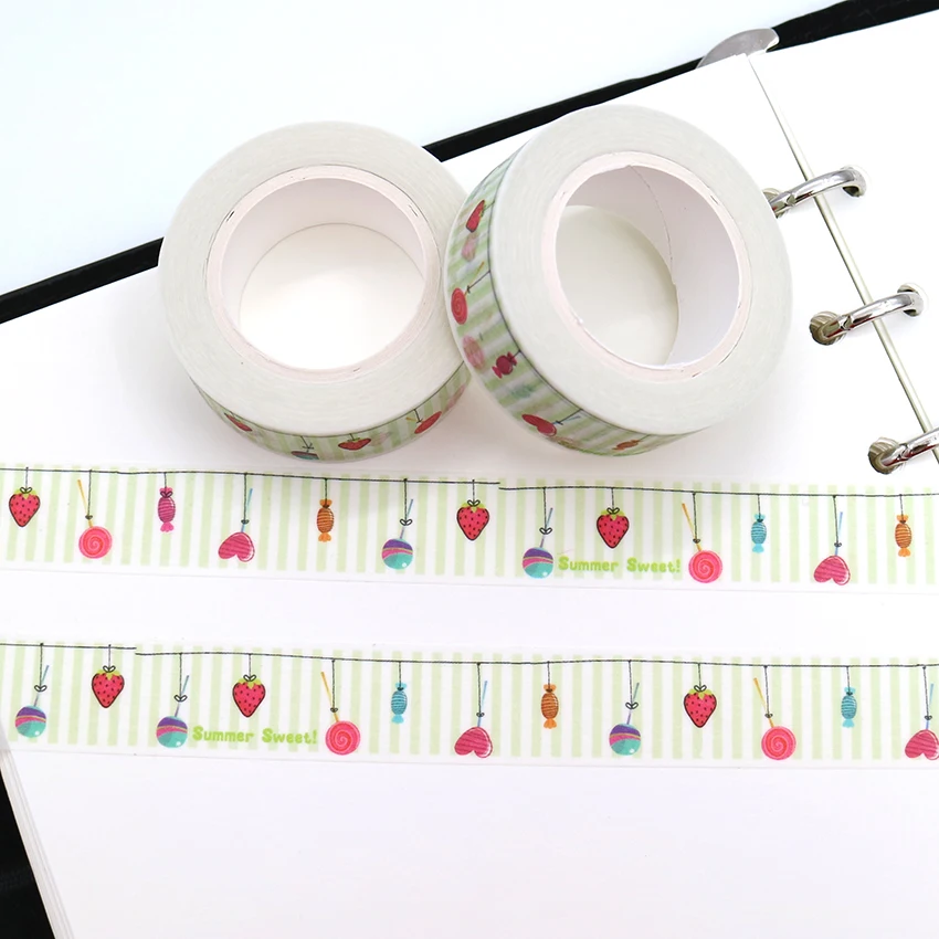 1PCS Creative kawai Candy Strawberry Washi Tape DIY Decorative Color Paper Office Adhesive Stationery Masking Sticker | Канцтовары для