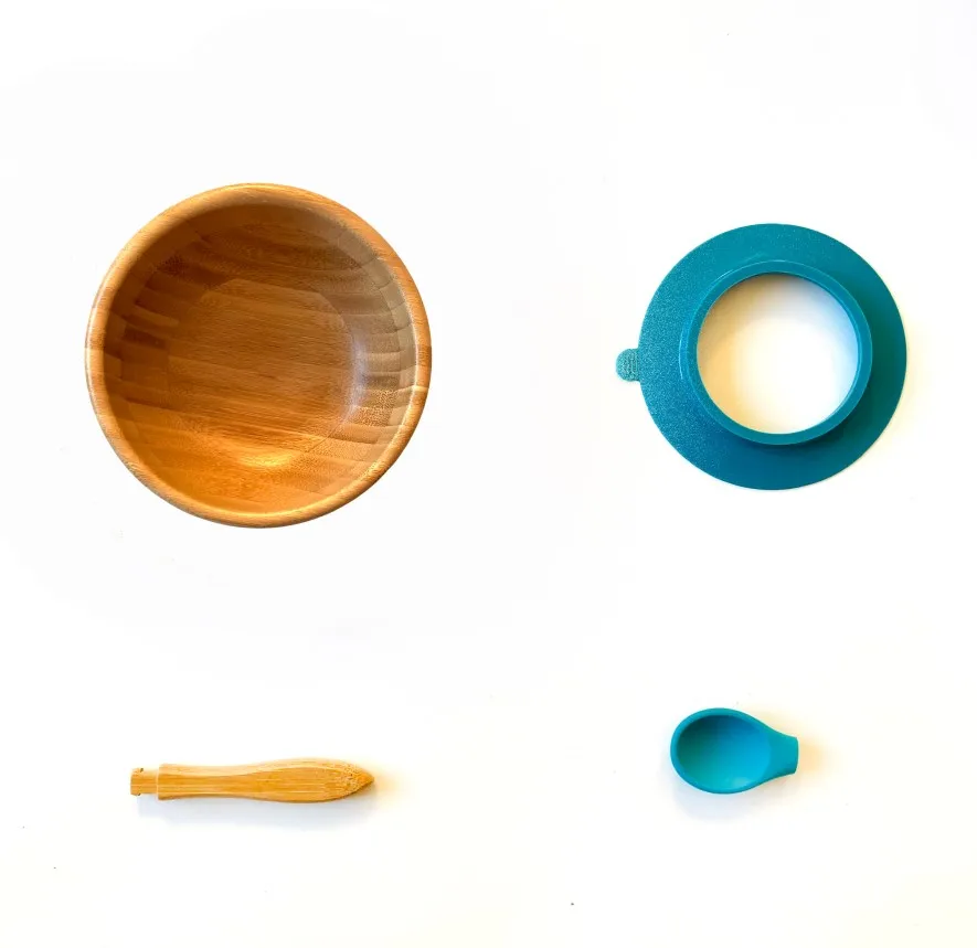 Blue Bowl and Spoon Бутылочка для кормления ребенка ложка и вилка набор, расположенных бамбуковая доска с Защита от проливов, оставайтесь на месте всасывания кольцо - Цвет: Blue Bowl and Spoon