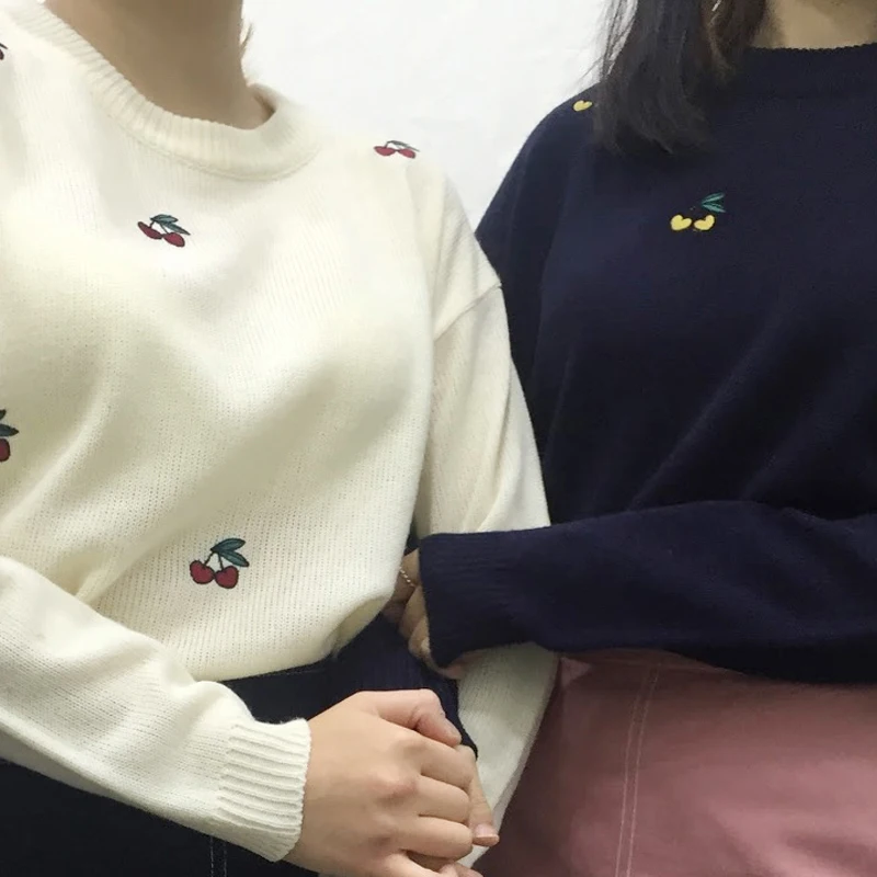 Осень и зима женский корейский кампус ветер милый вишня мягкая сестра вышивка