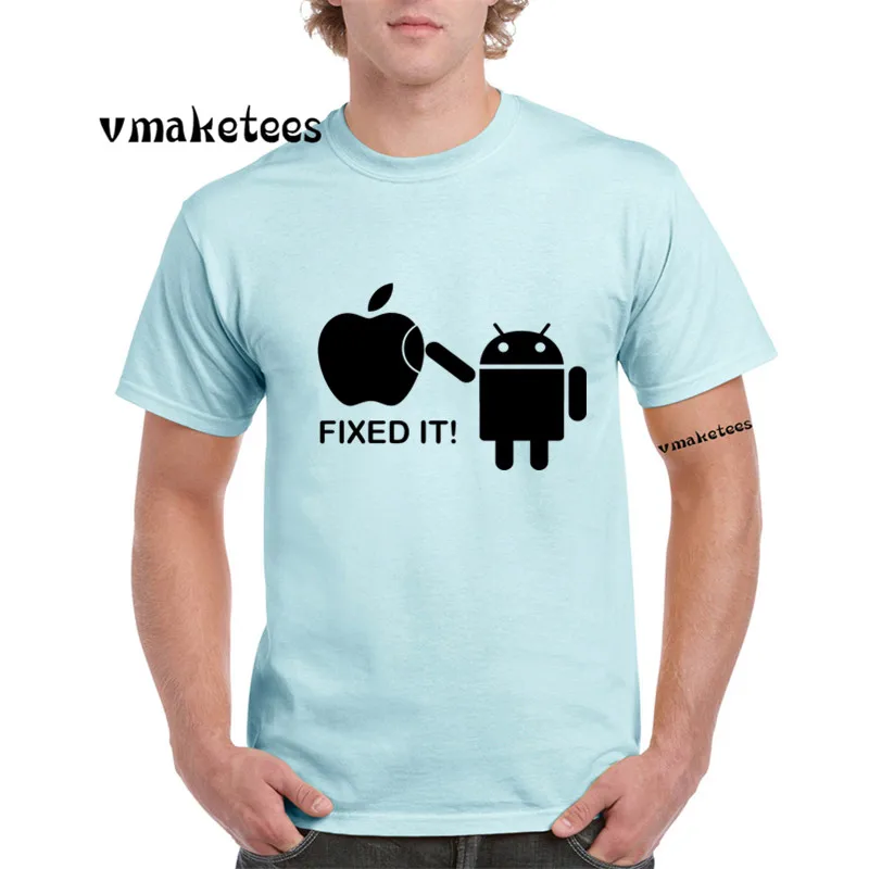 Android Robot и Apple Humor модная футболка с круглым вырезом коротким рукавом летняя