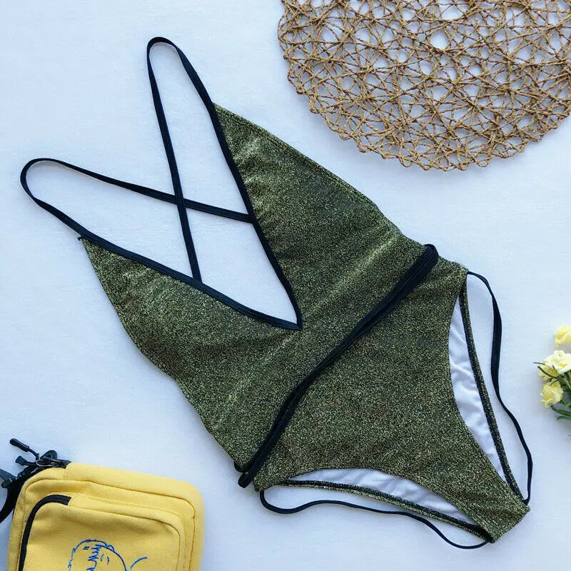 Горячая Женская Купальники Цельный однотонный Блестящий Мягкий Монокини Бикини