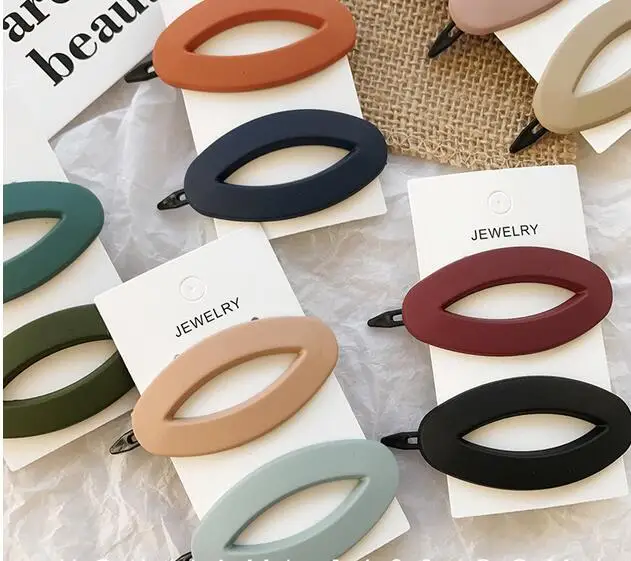 2019 Korea Fashion Solid Color Scrub Resin Hair Clips Geometric Hollow Oval Wave Shape Hairpins Accessories for Women | Украшения и