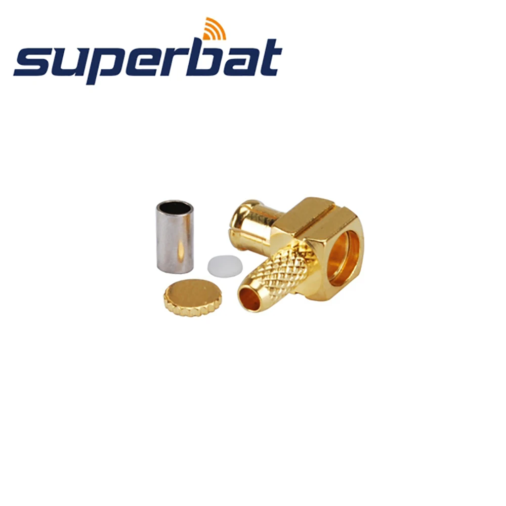 Superbat 10pcs 50 Ohm MCX Crimp Male Right Angle Connector for Cable LMR100 RG174 RG316 Cable Mount