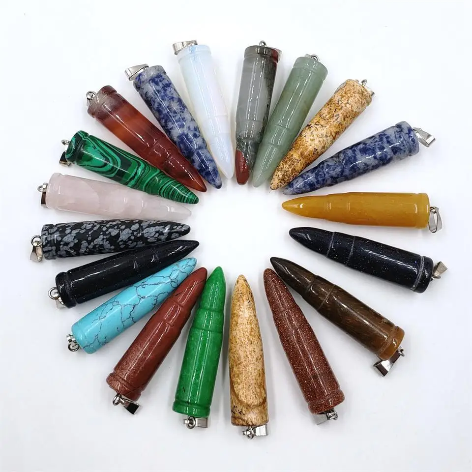

Wholesale 12pcs/lot Fashion high quality assorted natural stone pendulum bullet shape charms pendants fit jewelry making free