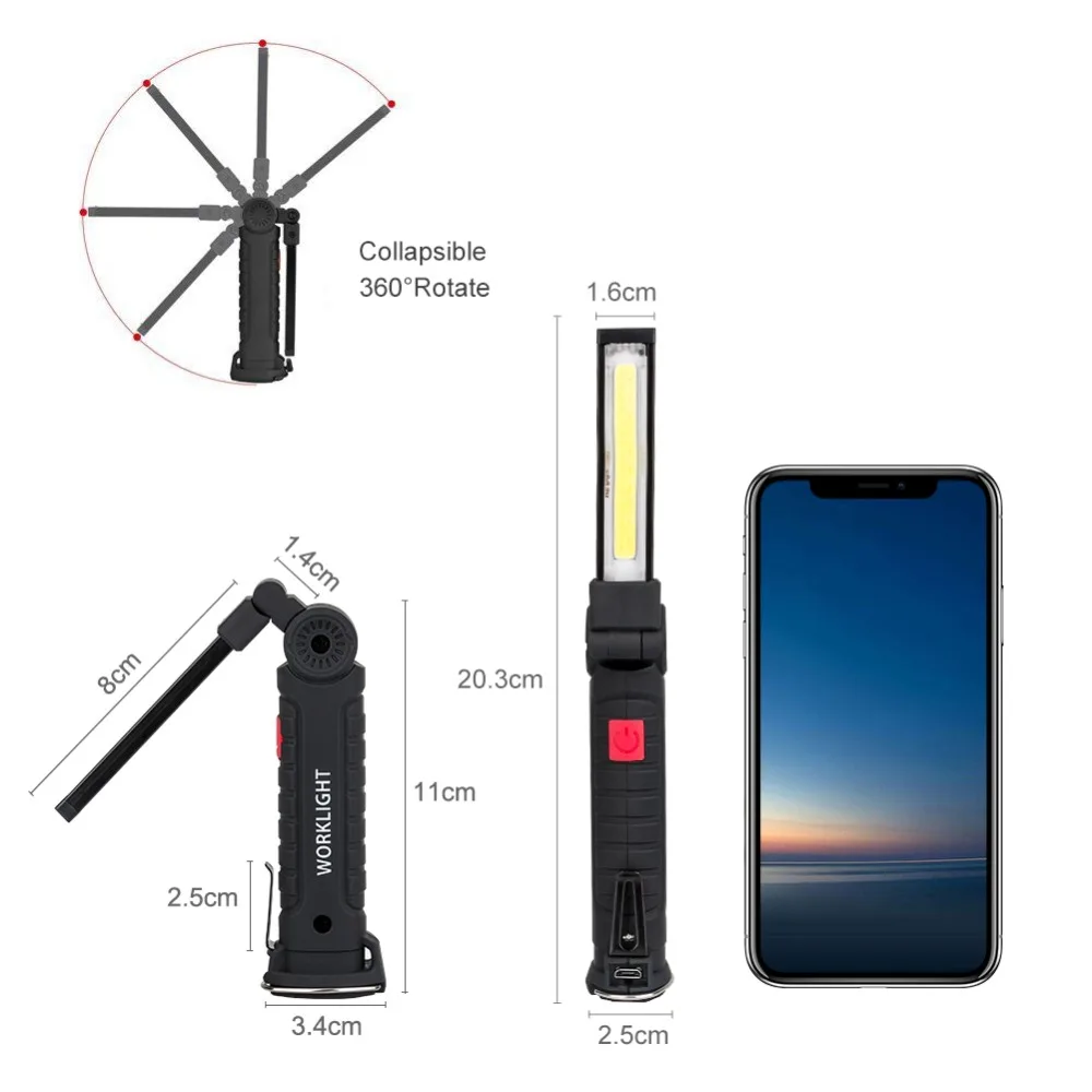 COB светодиодный USB Перезаряжаемый рабочий светильник power Bank проверка фонаря лампа с магнитным основанием крюк открытый светильник ing фонарь