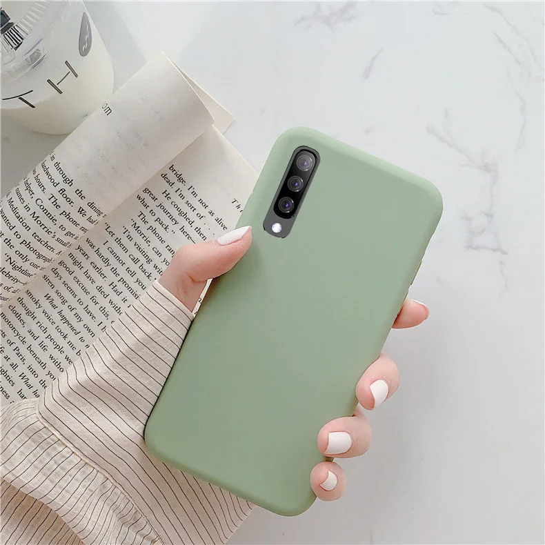 Mint Green Сплошной цвет силиконовый чехол для samsung galaxy a10 a20e a20 a30 a40 a50 a70 note 8 9 10 a6 a7 j4 j6 plus s8 s9 s10 s10e чехол - Цвет: Mint Green