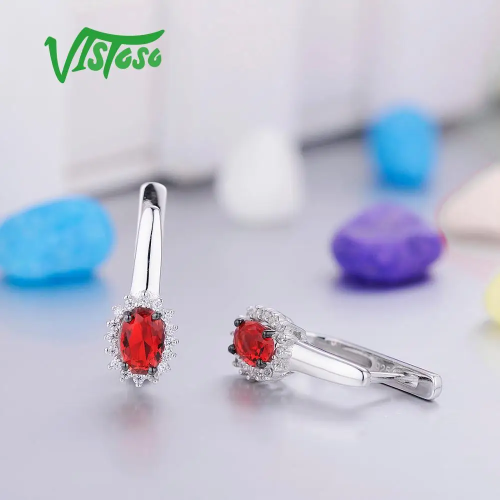 VISTOSO серьги гвоздики хорошее ювелирное изделие Красный Кристалл круглый белый