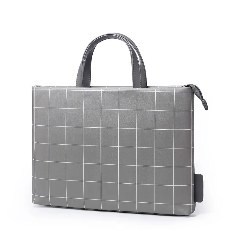 Grey-plaid Водонепроницаемая сумка для ноутбука из искусственной кожи, женская и мужская сумка через плечо, Портативная сумка для ноутбука 12 13,3 14 15 15,4 15,6 дюймов, высокое качество - Цвет: Grey-plaid