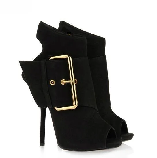 

Fashion Women Shoes Ankle Sandal Boots Peep Toe Buckle Strap Spring/Autumn Zipper Thin High Heels Solid Black/Red Free Ship