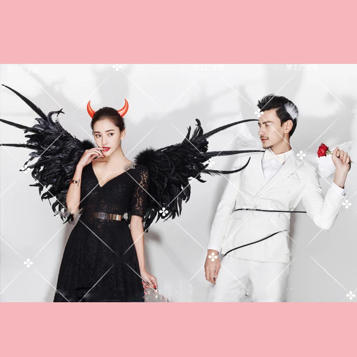 EMS Бесплатная доставка Индивидуальные сексуальные черные крылья Ангела пера для