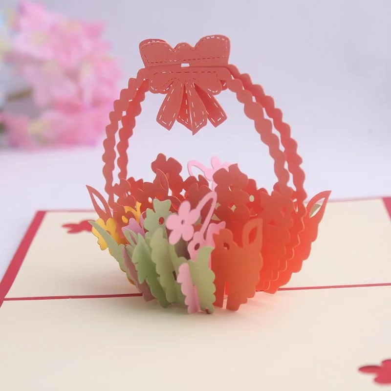 OLOEY Цветочная корзина 3D Pop Up Card подарок карты Подарочная открытка ручной работы