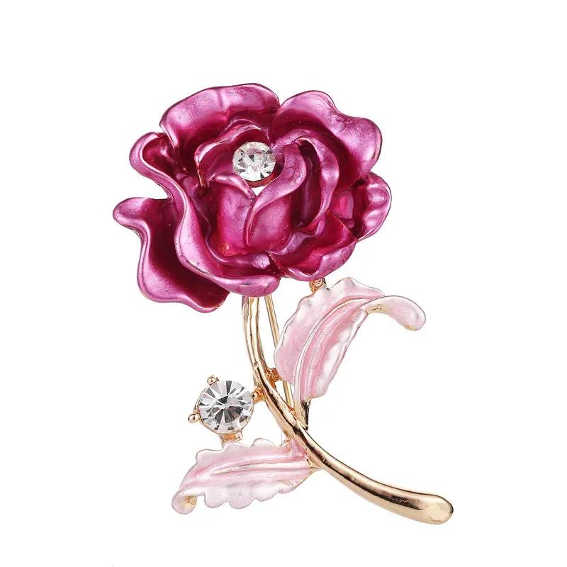 Rose Red Романтическая брошь в виде цветка розы, булавки, стразы, броши для женщин, эмаль, растение, цветочный цветок, брошь, любовь, ювелирное изделие, подарок на день Святого Валентина - Цвет камня: Rose Red