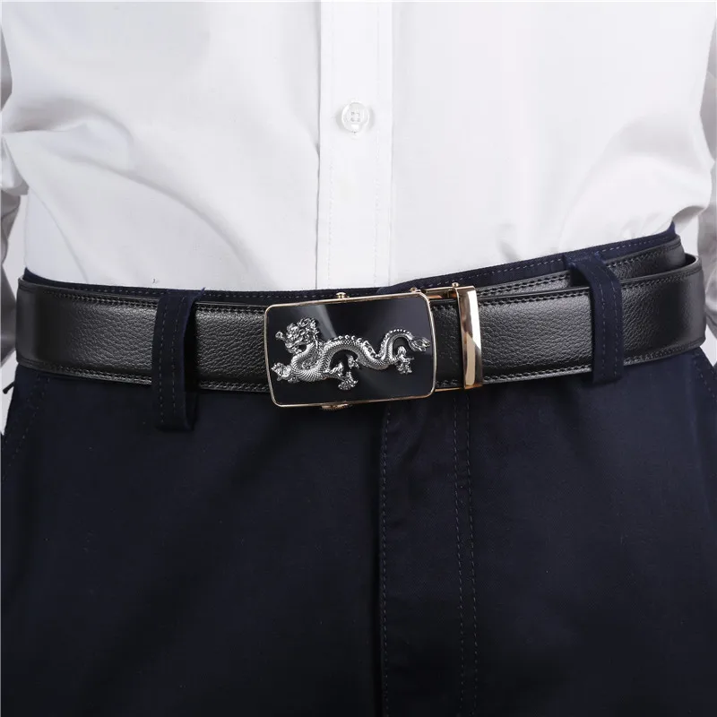 Silver brown belt Брендовый ремень с драконом, мужской роскошный ремень от известного бренда, мужской ремень высокого качества из натуральной кожи, мужской ремень с автоматической пряжкой - Цвет: Silver brown belt