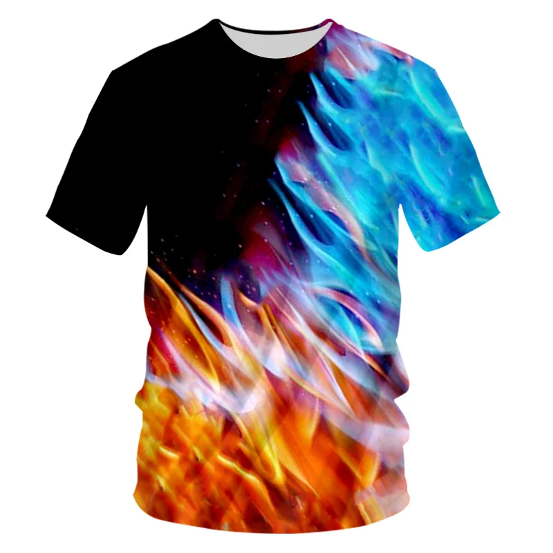 Футболка CJLM мужская мода короткая футболка с 3D-принтом красного и синего пламени