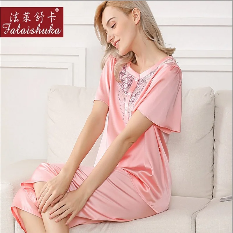 Pijamas Women Silk Sexy Sleepwear Pajama Set Pink Lace Silk Stain Night Suit Summer Pajamas Nightwear Sleepwear set Pyjama Femme