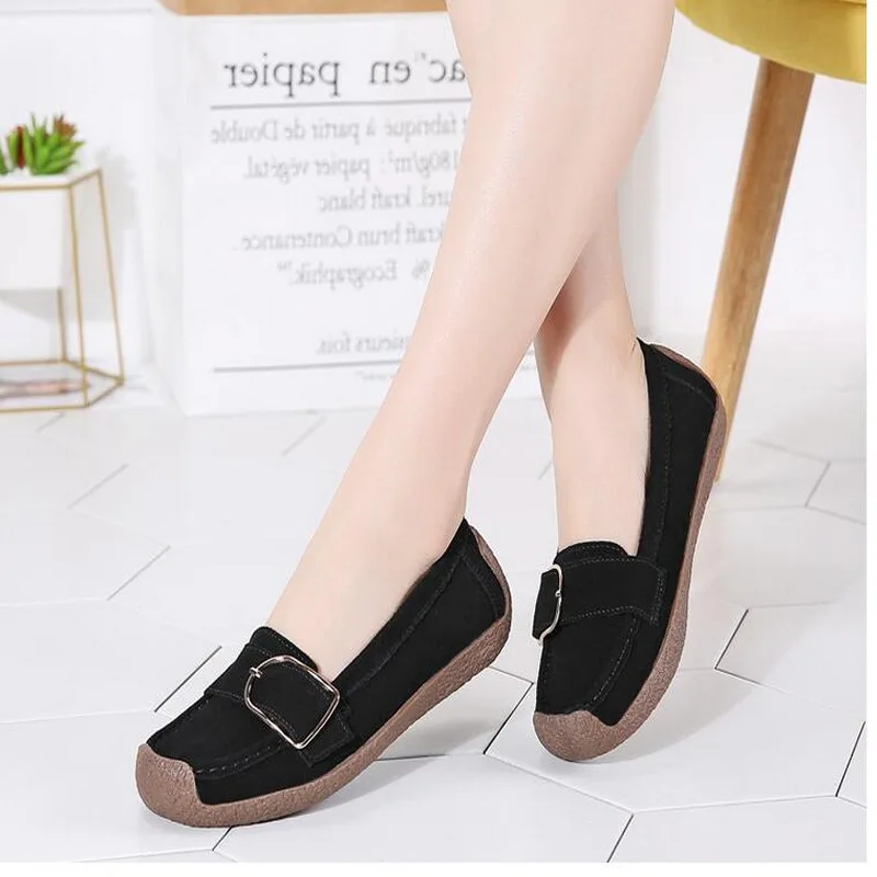 

Лоферы женские из натуральной кожи, повседневная спортивная обувь на плоской подошве, квадратный носок, большие размеры 35-43