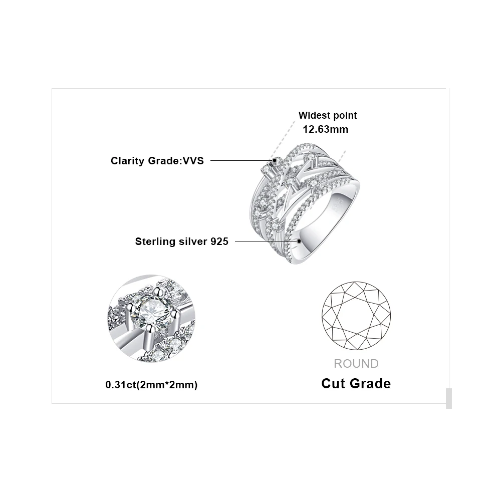 JewelryPalace роскошный круглый фианит широкая полоса коктейльное кольцо для Для