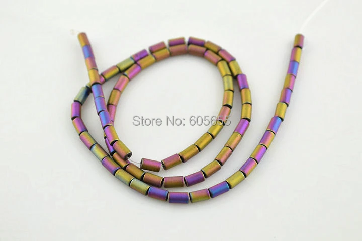 

5mm Muti Rainbow Color Plated Matte Hematite Round Tube Beads