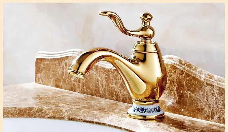 Тип Европа меди кран золото Отделка горячей и холодной синий белый фарфор