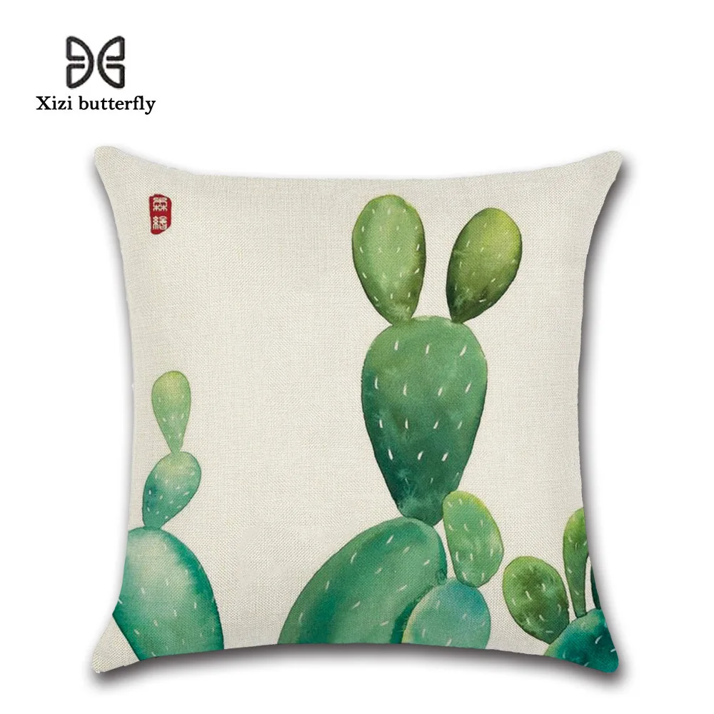 1 Pcs Green Plant Tropical Cactus Pillow Case Cotton Linen Cushion Cover Throw Pillowcase Seat/Car/Chair/Office Sofa Home Decor | Дом и сад