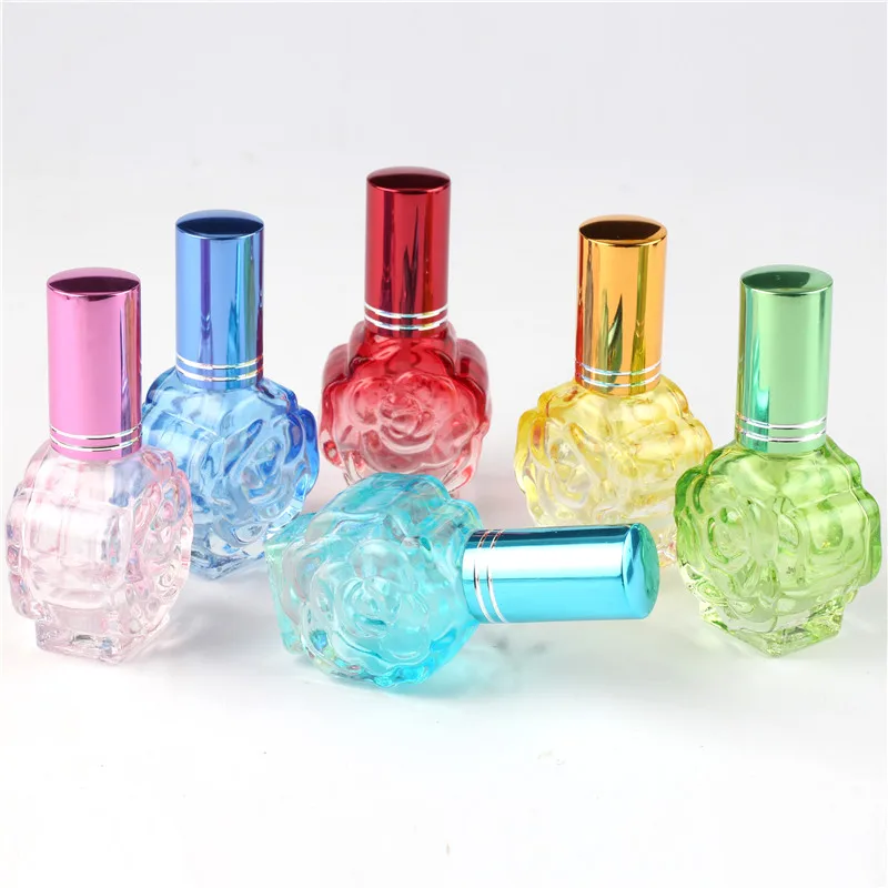 

10ml Colorfull Glass Women Perfume Bottle Refillable Empty Cosmetic Water Spray Bottle oblate shape Portable Reuse Beauty Tools