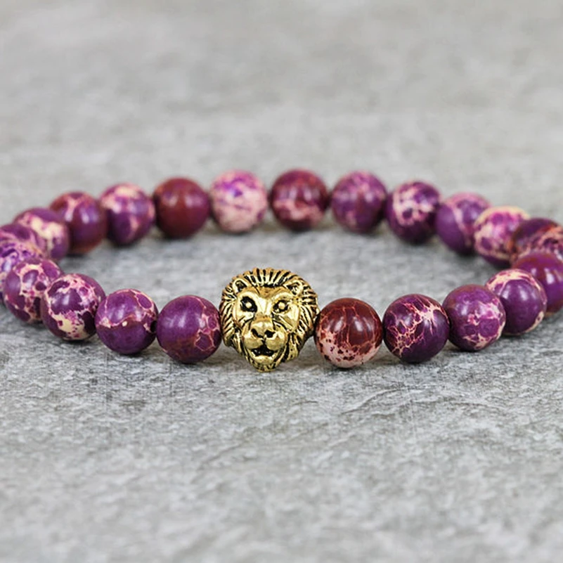 2017 New Design High Grade Jewelry 8mm Pink Sediment Stone Bead Bronze Two Color Lion Charm Hand Bracelet | Украшения и