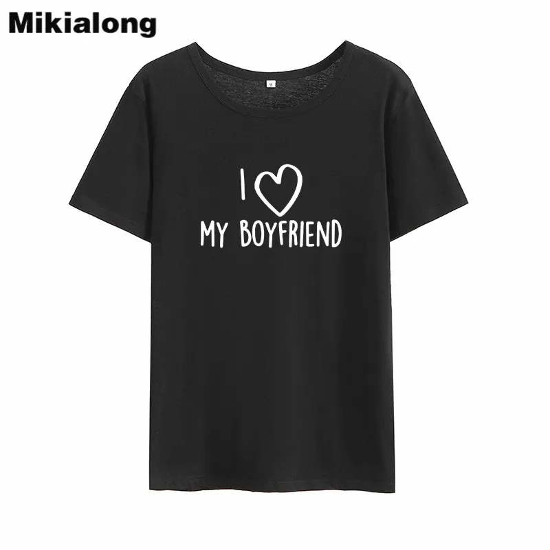Mikialong I Love My Boyfriend футболка с принтом для женщин 2018 летняя свободная хлопковая