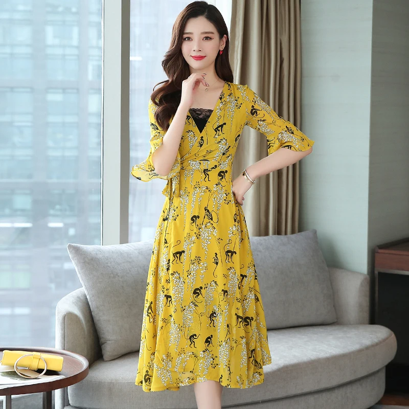 Женское Шифоновое Платье макси с коротким рукавом и v образным вырезом богемное