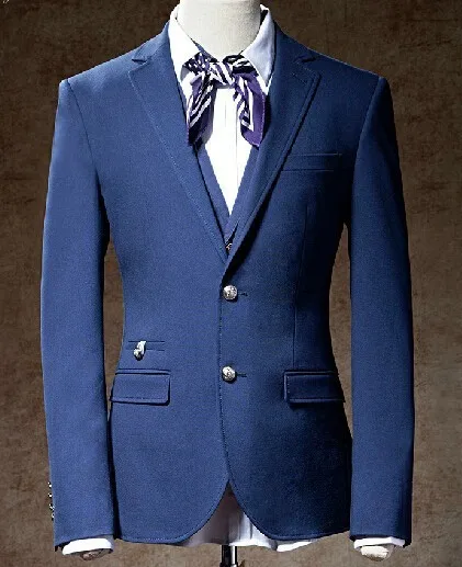 New Design Jacket+Pant+Vest Blue Wedding Suit 2015 Modern Mens Suits Slim Fit suit men for wedding | Мужская одежда