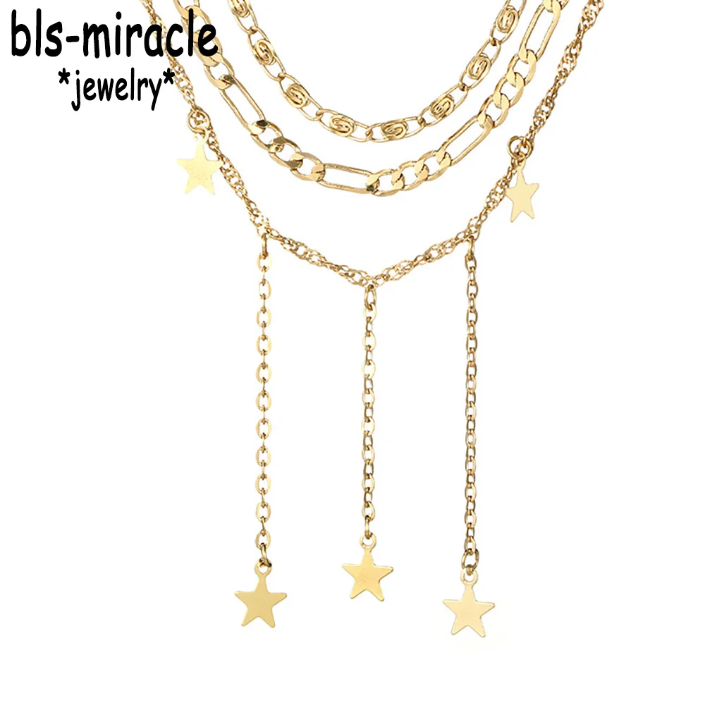 Модное женское ожерелье Bls miracle с подвесками в виде звезд многослойные цепи стиле