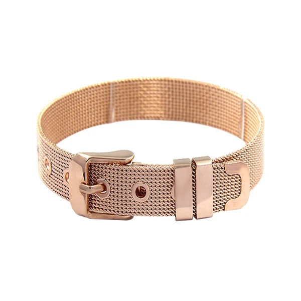 rose gold color Очаровательный сетчатый Браслет из нержавеющей стали манжета браслет регулируемый DIY Браслеты мужские и женские простые часы ремешок - Окраска металла: rose gold color