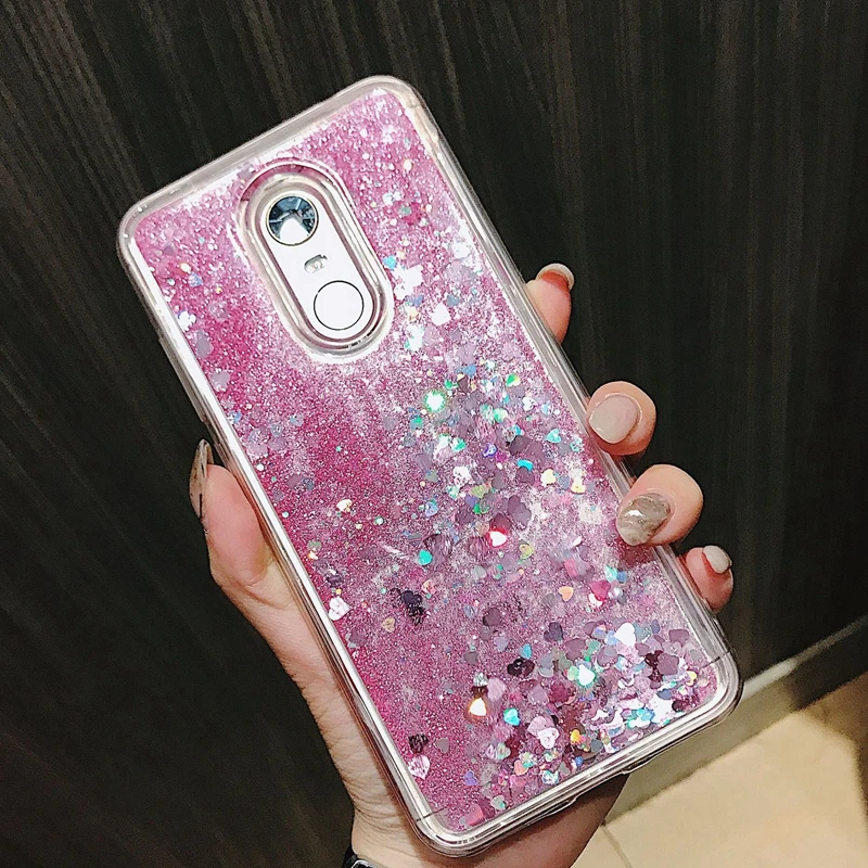 

Love Heart Glitter Phone Case For Xiaomi Redmi Note 4 4X 5 Pro Liquid Quicksand Bling Sequins Back Cover For Redmi5 Redmi 5Plus